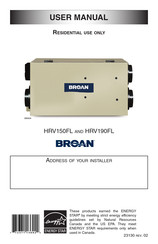 Broan HRV190FL User Manual