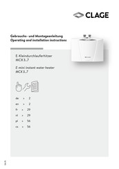 clage MCX Series Operating And Installation Instructions