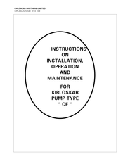 KIRLOSKAR CF 550 Series Instruction On Installation, Operation And Maintenance