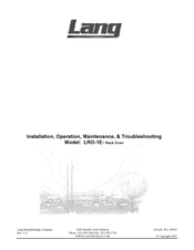 Lang LRO-1E Installation, Operation, Maintenance, & Troubleshooting