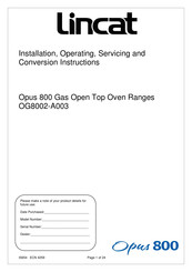 Lincat Opus 800 Series Installation, Operating, Servicing And Conversion Instructions