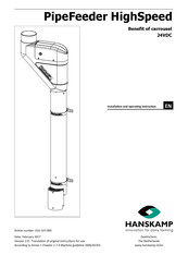 Hanskamp PipeFeeder HighSpeed Installation And Operating Instruction