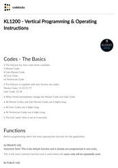 CodeLocks KL1200 Programming & Operating Instructions Manual