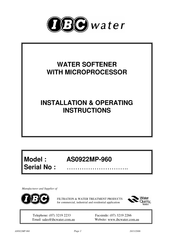 Ibc Water AS0922MP-960 Installation & Operating Instructions Manual