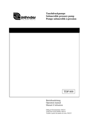 Zehnder Pumpen TDP 800 Operation Manual
