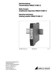Camille Bauer SINEAX TV 808-12 Operating Instructions Manual