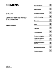 Siemens SITRANS RD200 Operating Instructions Manual