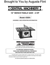 Central Machinery 45804 Assembly And Operating Information