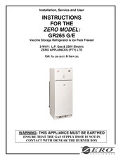 Zero Appliances GR265G Installation, Service And User Instructions Manual