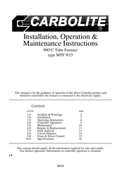 Carbolite MTF 15 Installation, Operation & Maintenance Instructions Manual