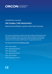 Orcon HRC-400 EcoMax Installation Manual
