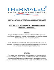 Thermalec 120THR Installation, Operation And Maintenance Manual