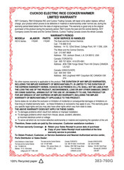 Cuckoo Fuzzy CRP-HD10 Series Operating Instructions Manual