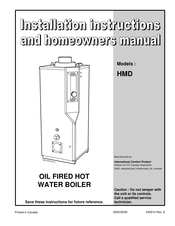 International Comfort Product HMD Series Installation Instructions And Homeowner's Manual