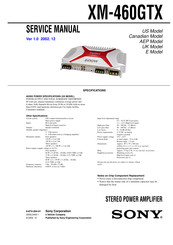 Sony XM-460GTX Marketing Specifications Service Manual