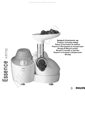Philips Essence HR7752 Recipes & Directions For Use