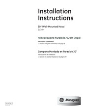 GE ZV30H Series Installation Instructions Manual