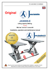 Jema Autolifte Euroline JA3000S-E Installation, Operation And Maintenance Manual