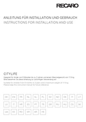 RECARO CITYLIFE Instructions For Installation And Use Manual