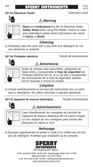 Sperry Instruments AV-1A Instruction Card