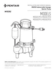 Pentair MYERS MSE50 Series Installation And Service Manual