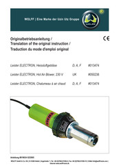 WOLFF Leister ELECTRON Translation Of The Original Instruction