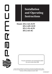 Parmco HX-2-6S-4G Installation And Operating Instructions Manual