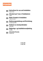 Franke FAK 907 Instructions For Use And Installation