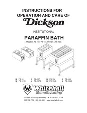 Whitehall Dickson PB-107 Instructions For Operation And Care Of