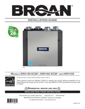 Broan HRV160 Installation Manual