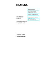 Siemens SIMATIC NET CP 5511 Installation Instructions / Product Information