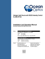 Ocean Optics HL-2000-HP-232 Installation And Operation Manual