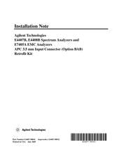 Agilent Technologies E7405A EMC Installation Note