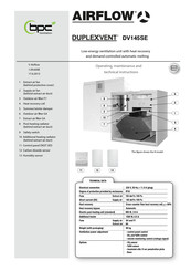 BPC AIRFLOW DUPLEXVENT DV145SE Operating, Maintenance And Technical Instructions