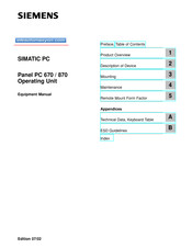 Siemens Panel PC 870 Equipment Manual