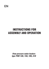 Wijas POW 21H Instructions For Assembly And Operation Manual