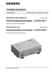 Siemens 7XV5662-0AA00/GG Directions For Use Manual