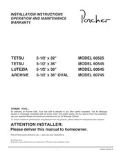 Porcher ARCHIVE 60745 Installation Instructions & Operation Manual