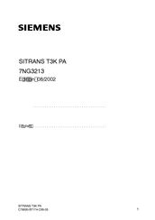 Siemens SITRANS T3K PA 7NG3213 Manual