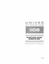 Sperry Rand Univac 1108 Programmer, Operator Reference Manual
