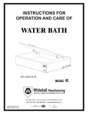 Whitehall WATER BATH SP-1600-D-B Instructions For Operation And Care