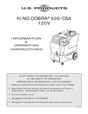 U.s. Products KING COBRA 500-CSA Information & Operating Instructions