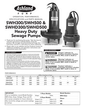 Ashland SWHD500 Operation, Performance, Specifications And Parts Manual
