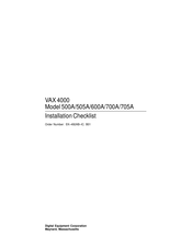 Digital Equipment VAX 4000 705A Installation Checklist