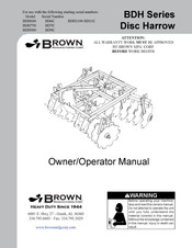 BROWN BDH Series Owner's/Operator's Manual