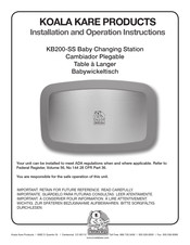Koala Kare KB200-SS Installation And Operation Instructions Manual