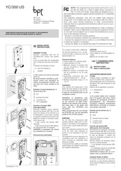 bpt YC/300 US Installation Instructions