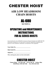 CHESTER HOIST AL Series Operating And Maintenance Instructions Manual