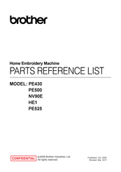 Brother PE525 Parts Preference List