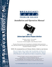 Broadcast Tools GPI-16 Plus/RJ Installation And Operation Manual